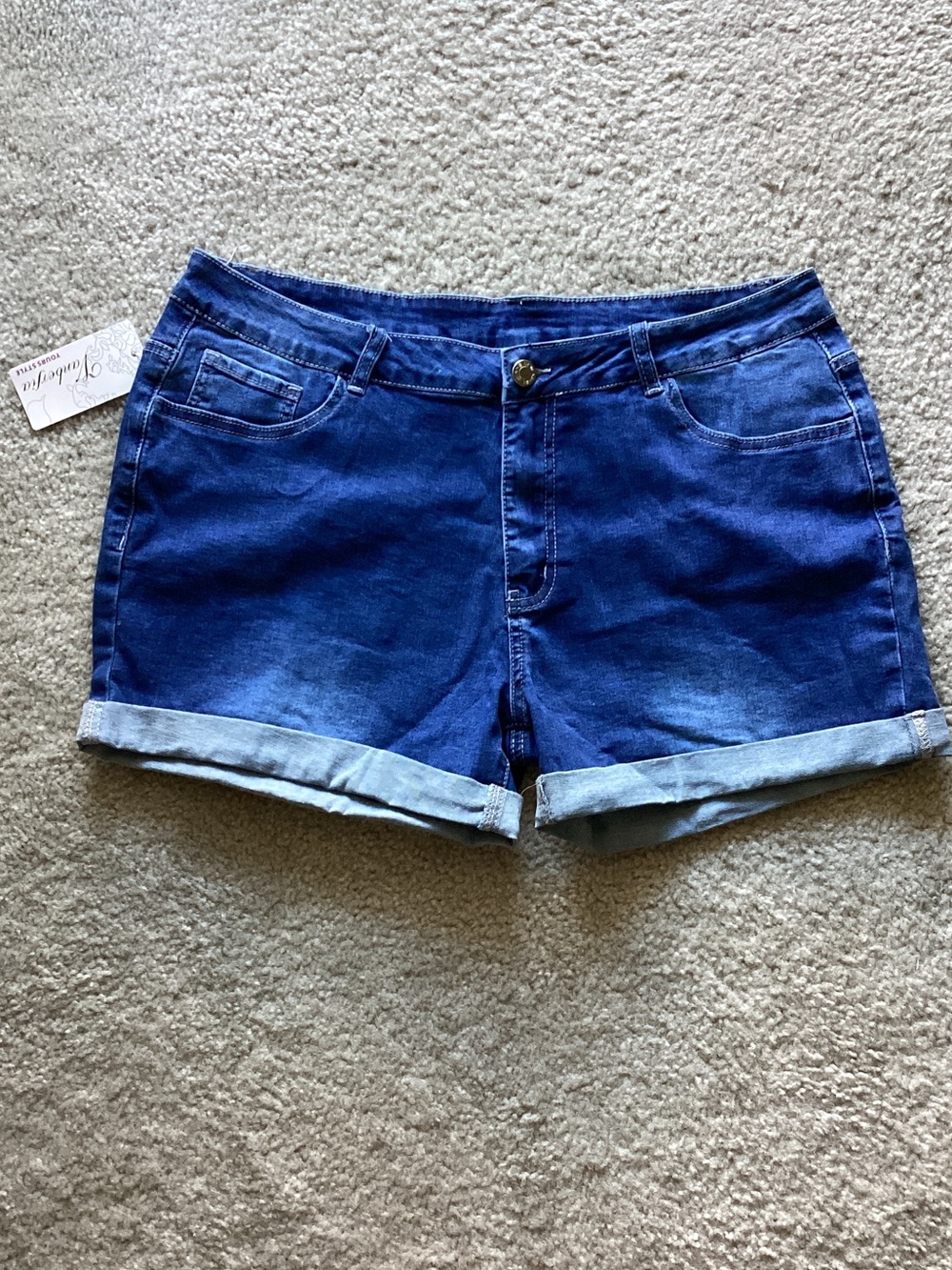Classic Roll-Hem Denim Shorts in Deep Blue, Size XL